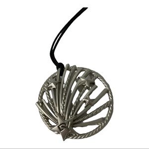 David Yurman silver tone pendant on black silken string statement ornament